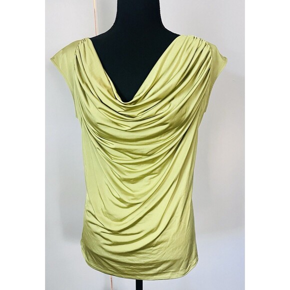 Carmen Marc Valvo Stretch Tank Top Blouse Women M Green Cap Sleeve Shell - Picture 1 of 8